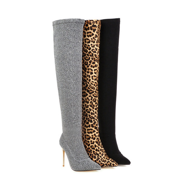 Sexy Leopard Print Over-the-Knee Boots - Plus Size Women's Ultra High Heel Shoes - Image 5