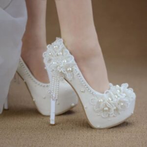 Sexy Korean Lace High Heels - Women's Flower Rhinestone Bridal Fashion