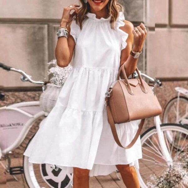 Solid Color Loose Sleeveless Long Dress with Round Neck - Image 9