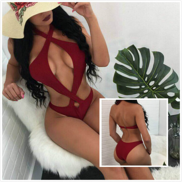 Sexy Halter Cross Solid Color Bikini Swimwear for Women New Design - Image 2
