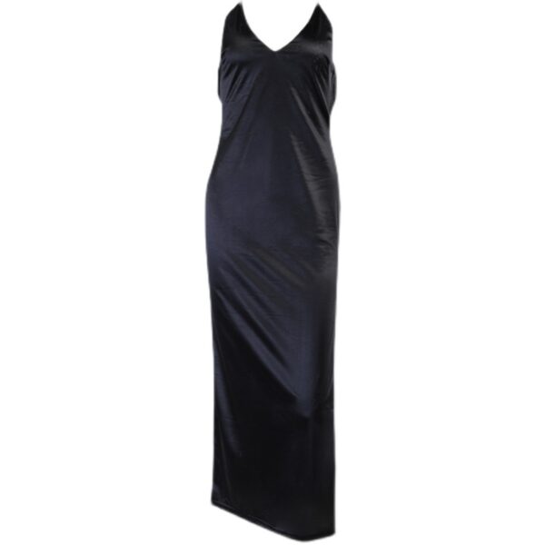 Sexy Black Satin Maxi Dress Women Backless Split Party Dresses Off Shoulder V Neck - Image 7
