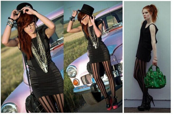 Wide Vertical Pantyhose Thick Striped Thin Stockings Style - Image 4