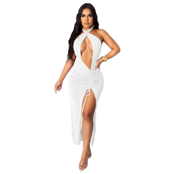 Sexy High Slit Dress Slim Pleated Look - Image 3