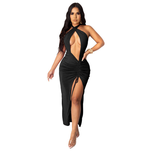 Sexy High Slit Dress Slim Pleated Look - Image 5