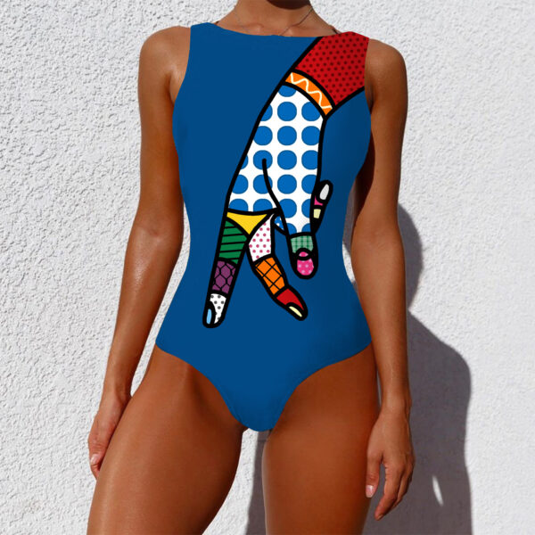 Fashion One-piece Swimsuit Vintage Abstract Print Sleeveless Round Neck Bikini Women Summer Push Up - Image 4