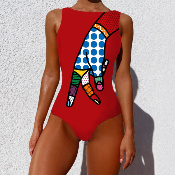 Fashion One-piece Swimsuit Vintage Abstract Print Sleeveless Round Neck Bikini Women Summer Push Up - Image 7