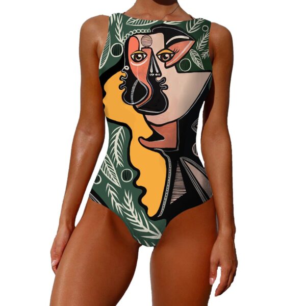 Fashion One-piece Swimsuit Vintage Abstract Print Sleeveless Round Neck Bikini Women Summer Push Up - Image 10