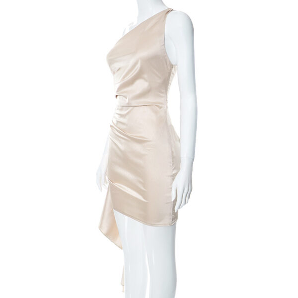One-shoulder Sleeveless Mini Dress Sexy Slim Backless Skirt Party Wedding Dresses Womens Clothing - Image 4