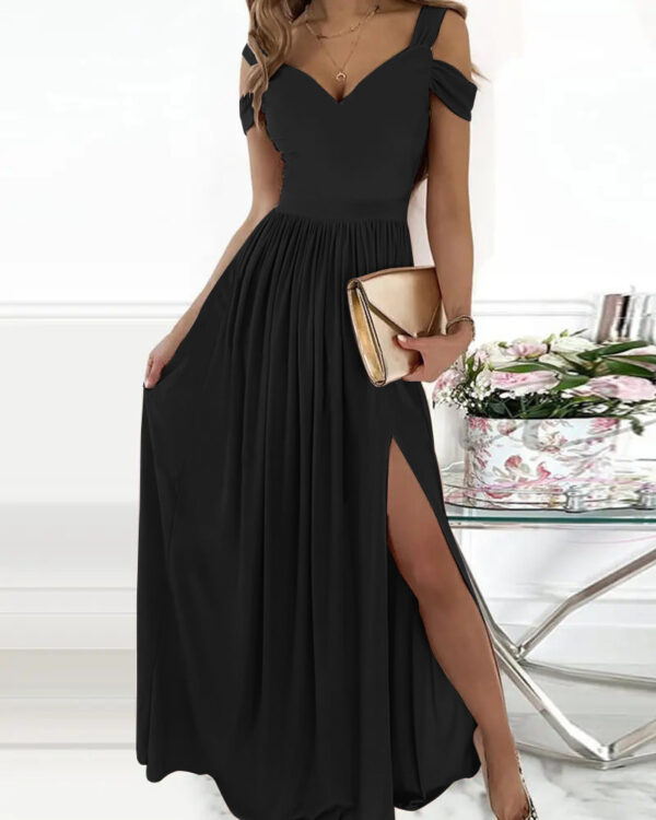 Party Beach V-neck Boho Spaghetti Strap Dress Women Split Long Flowy Dresses - Image 2