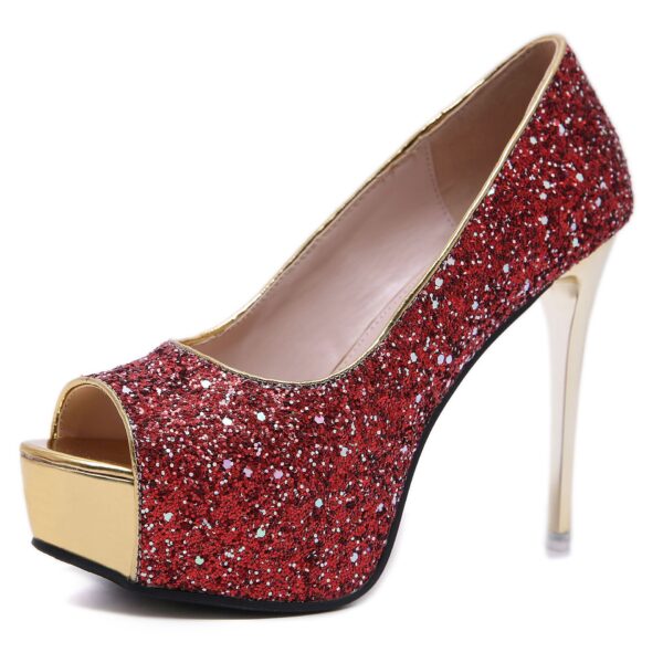 Elegant Sequined Stiletto Heels - Women's Ultra High Heel Shallow Mouth Shoes - Image 3