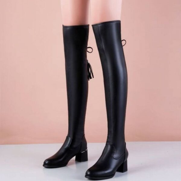 Sexy Rubber Thigh High Boots - Women's High Heel Winter Fashion Round Toe - Image 7