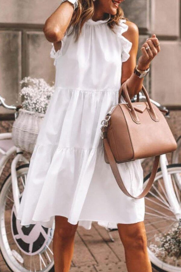 Solid Color Loose Sleeveless Long Dress with Round Neck - Image 5