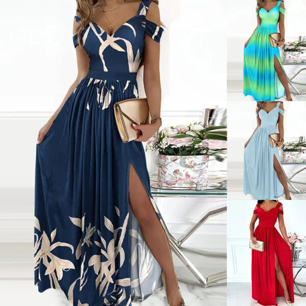 Party Beach V-neck Boho Spaghetti Strap Dress Women Split Long Flowy Dresses