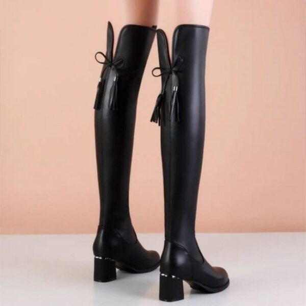 Sexy Rubber Thigh High Boots - Women's High Heel Winter Fashion Round Toe - Image 5