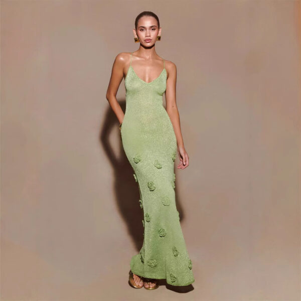 Suspenders Dress Knitted Flowers Crochet Glitter Dresses - Image 3
