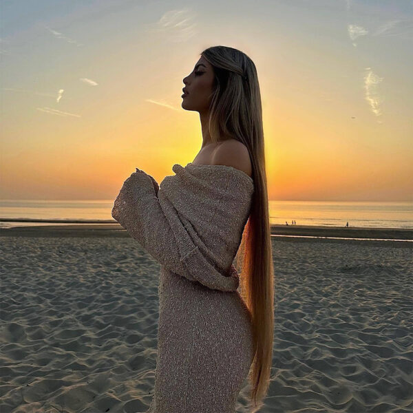 One-Shoulder Knitted Long Sleeve Dress Sexy Beach Holiday Womens Clothing - Image 9