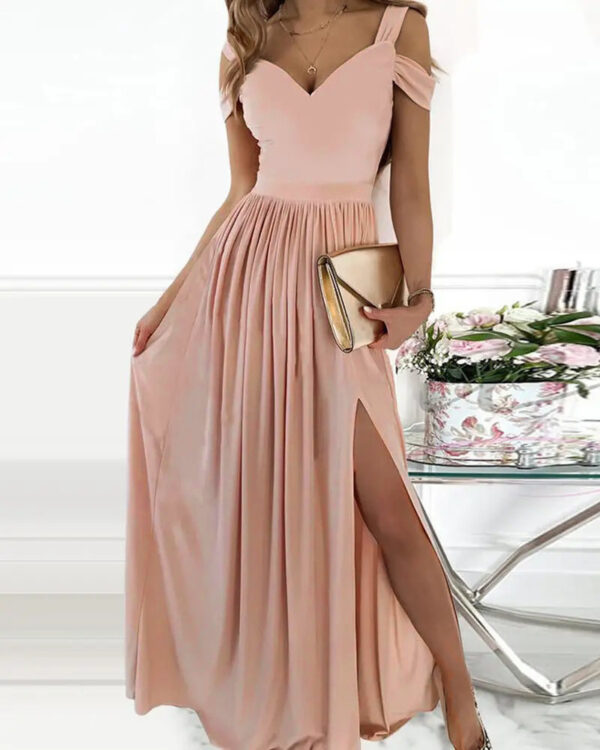 Party Beach V-neck Boho Spaghetti Strap Dress Women Split Long Flowy Dresses - Image 4
