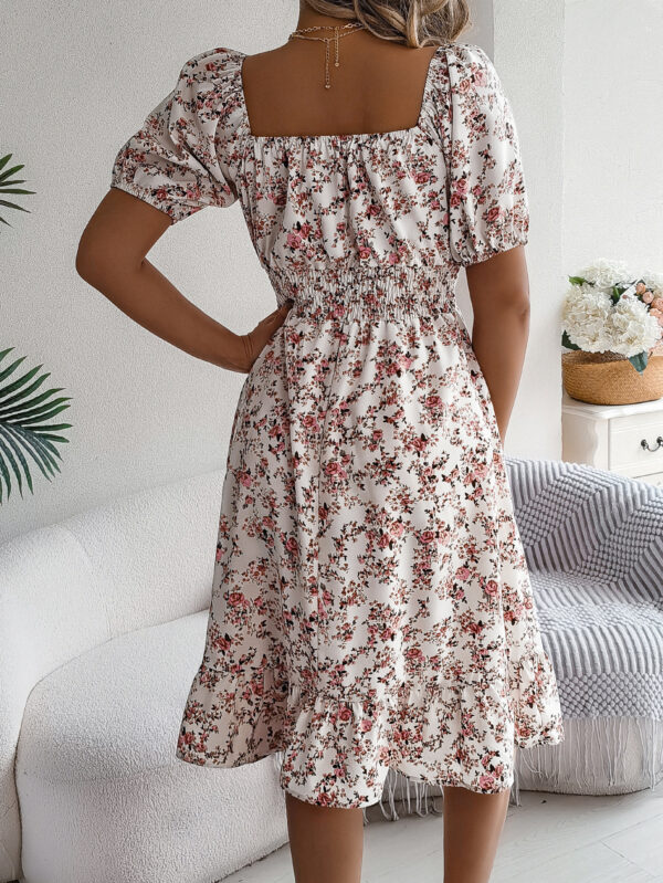 Summer Fashion Floral Print Square Collar Dress Ruffles Dresses Women's Clothing - Image 7