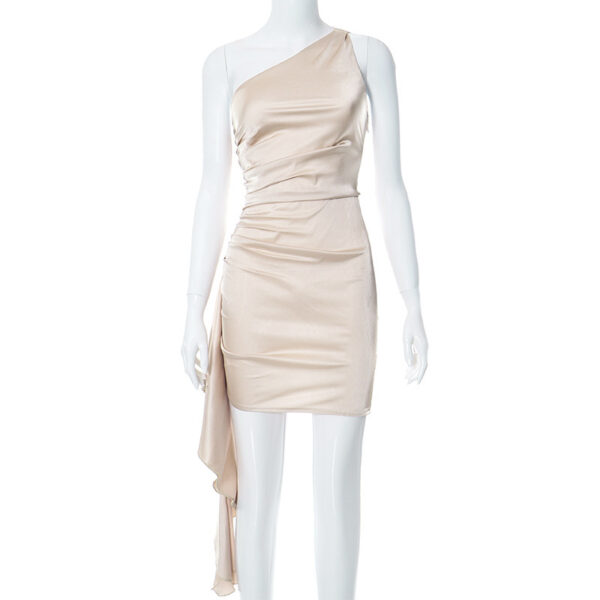 One-shoulder Sleeveless Mini Dress Sexy Slim Backless Skirt Party Wedding Dresses Womens Clothing - Image 2