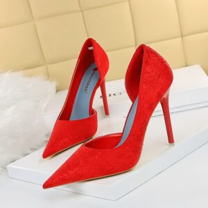 Sexy Side Cutout Stiletto Heels - Women's Ultra High Heel Pointed Toe Shoes