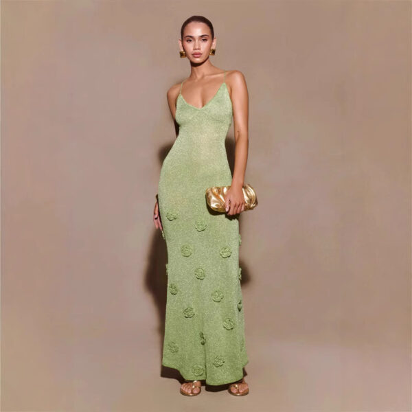 Suspenders Dress Knitted Flowers Crochet Glitter Dresses - Image 5
