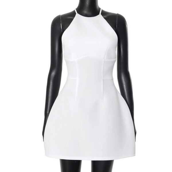 Summer Backless Dress Solid Color with Adjustable Shoulder Straps - Image 6
