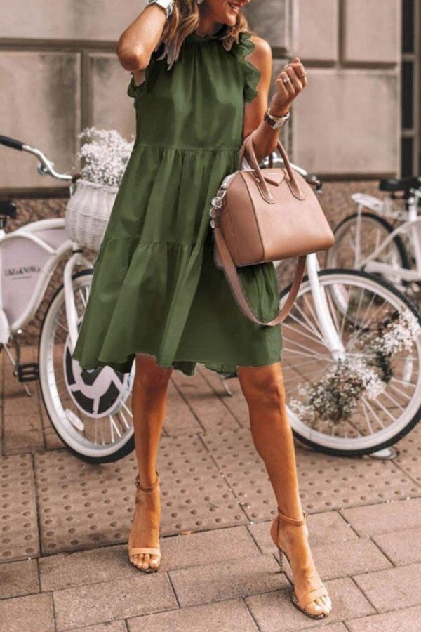 Solid Color Loose Sleeveless Long Dress with Round Neck - Image 8
