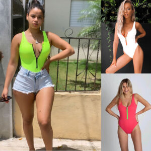 Women’s Sexy Zipper One-Piece Printed Swimsuit Beachwear