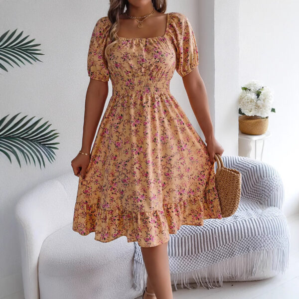 Summer Fashion Floral Print Square Collar Dress Ruffles Dresses Women's Clothing - Image 3