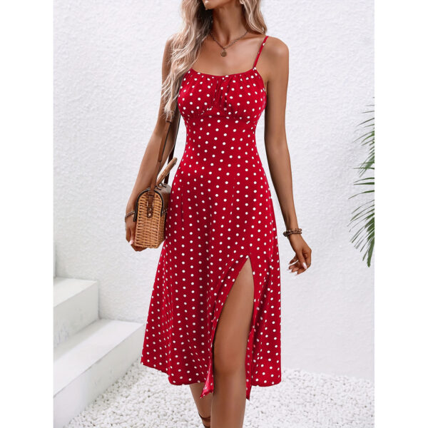 New Sexy Split Suspender Dress Polka Dot Print Summer Long Dresses For Womens Clothing - Image 7