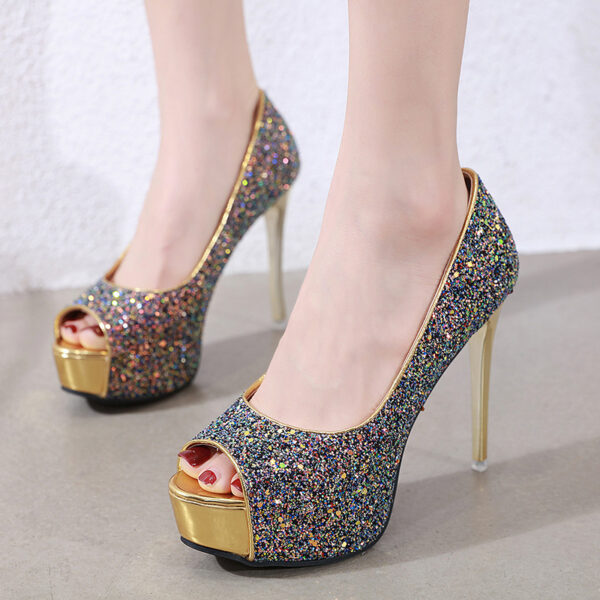 Elegant Sequined Stiletto Heels - Women's Ultra High Heel Shallow Mouth Shoes - Image 2