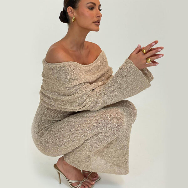 One-Shoulder Knitted Long Sleeve Dress Sexy Beach Holiday Womens Clothing - Image 8