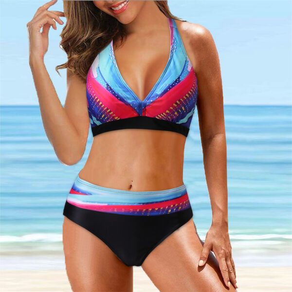 Sexy High Waist Swimsuit Bikini European American Split Color Matching Spring Summer - Image 3