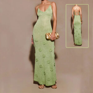Suspenders Dress Knitted Flowers Crochet Glitter Dresses