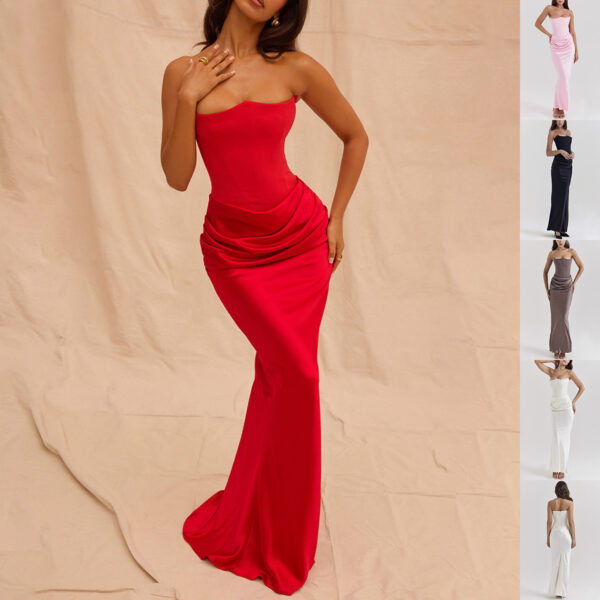 Sexy Slim Tube Top Long Dress Fashion Bandeau Backless Party Evening Dresses For Women Clothing