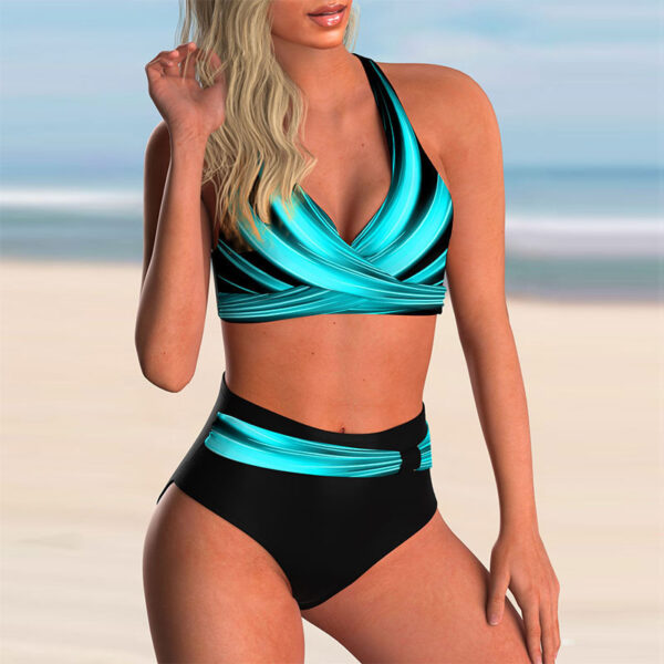 Sexy High Waist Swimsuit Bikini European American Split Color Matching Spring Summer - Image 6