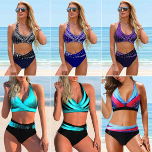 Sexy High Waist Swimsuit Bikini European American Split Color Matching Spring Summer