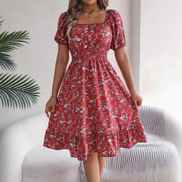 Summer Fashion Floral Print Square Collar Dress Ruffles Dresses Women's Clothing - Image 9
