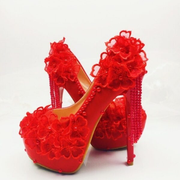 Sexy Korean Lace High Heels - Women's Flower Rhinestone Bridal Fashion - Image 9