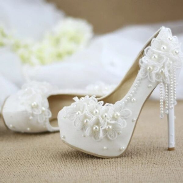 Sexy Korean Lace High Heels - Women's Flower Rhinestone Bridal Fashion - Image 2