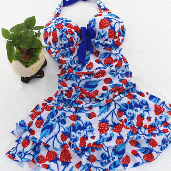 Cute Strawberry One-piece Swimsuit Women’s Cross Strap Backless Push Up Design - Image 2