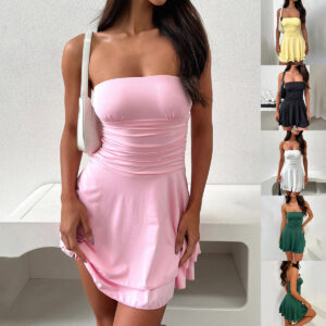 Summer Y2K Tube-top Short Dress Sexy Pleated Tight Dresses For Womens Clothing