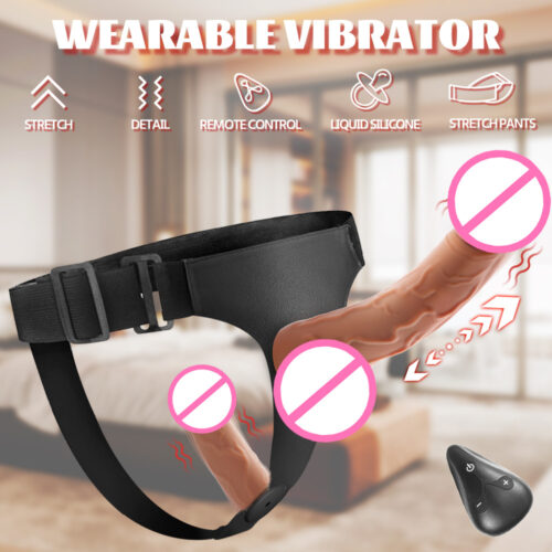Women's Wearable Harness Dildo with Electric Vibration - Realistic Soft Flesh Masturbator for Couples Adult Toy-sku
