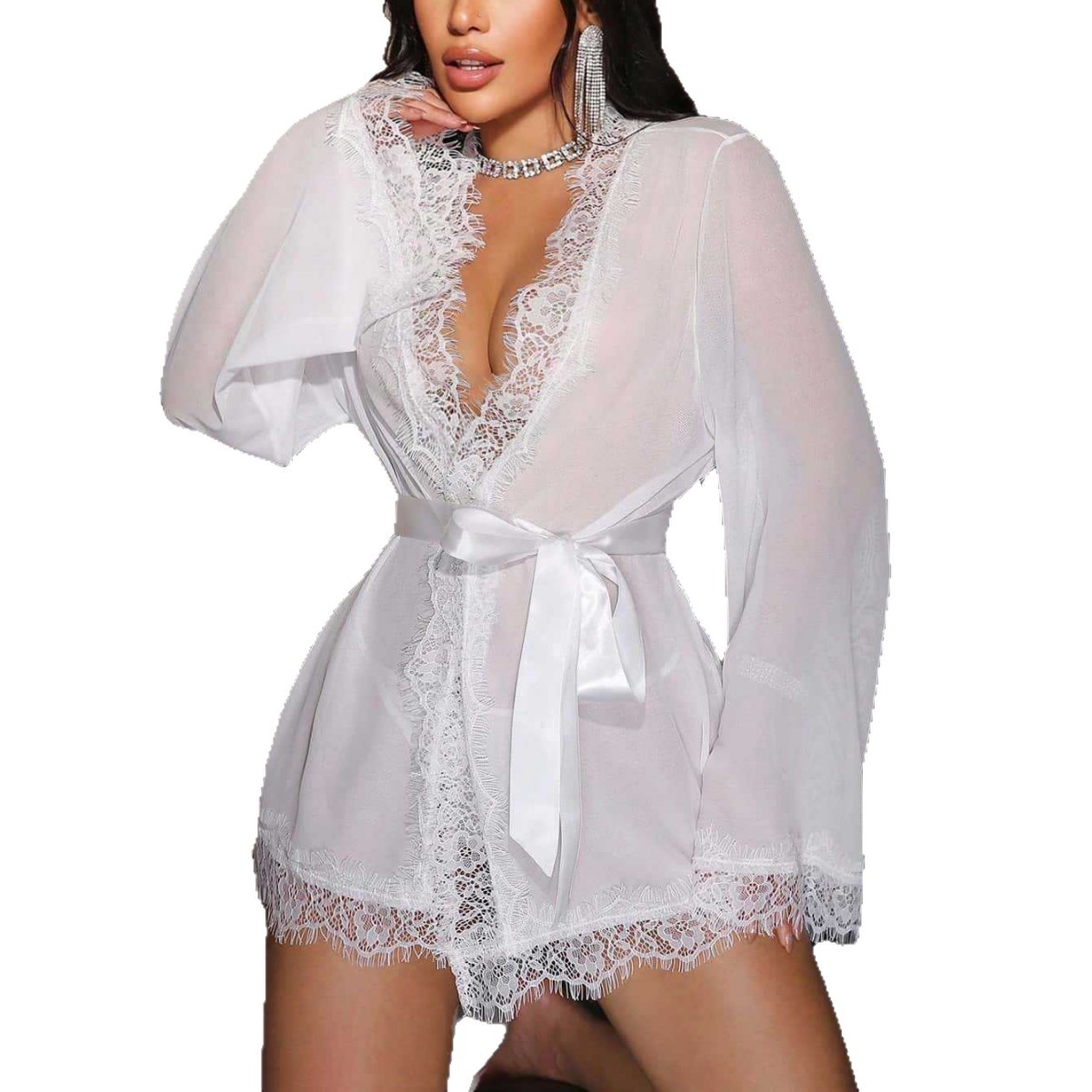 Women's Lingerie Set Mesh Open Crotch Strappy See-Through Babydoll Sexy Nightie Set